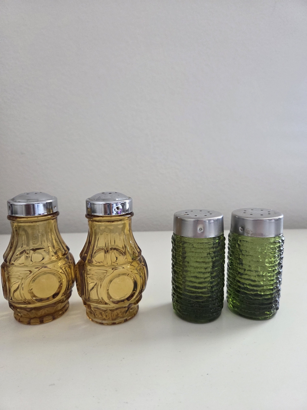 Amber and Green Glass Salt & Pepper Shakers - Set of 2